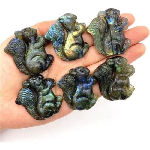 Lovely 1PC Natural Labradorite Squirrel Hand Carved Polished Crystal Gifts Reiki Healing Crystal Animal Natural Quartz Crystals