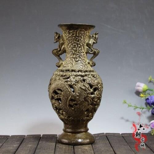 Rare old Ming Dynasty broze Dragon vase, Dragon & Phoenix Handicraft,Decoration bottle,best collection& adornment,Free shipping