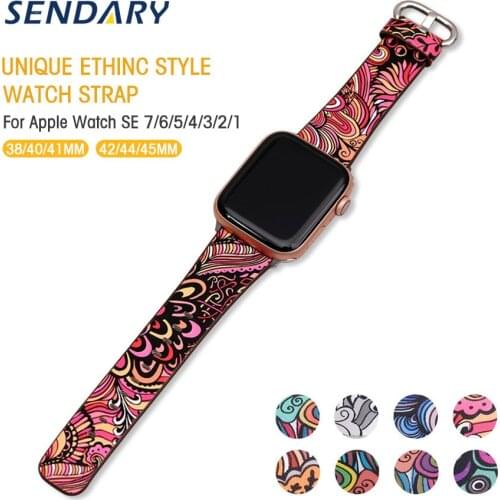 Watchband for Apple Watch SE 6/5/4/3/2/1 38MM 42MM Floral Paragraph Leather Bracelet Band Strap for iWatch Series 40MM 44MM Belt