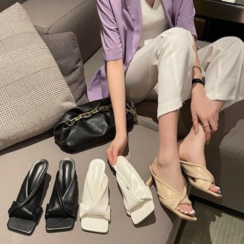 Women Slippers Female Heels Summer 2021 Mules Shoes Ladies Sandals Shoes Low Open Toe Outdoor Slides Causal Slippers Femal pumps