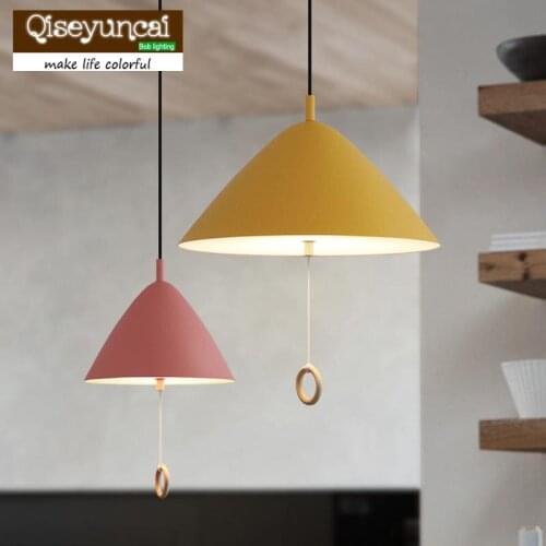 Qiseyuncai The Nordic minimalist modern bedroom bedside lamp restaurant children room Macarons pullswitch Chandelier