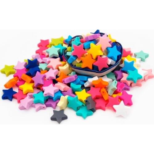 SUTOYUEN 15pcs 25MM Star Shaped Silicone Beads For Jewelry Making BPA Free Mixed 15 Colors DIY Baby Teether Necklace Bracelet