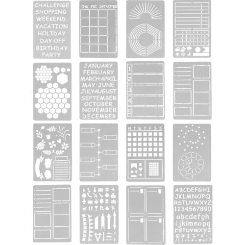 1 Set/16pcs DIY Journal Stencils Reusable Painting Templates for Scrapbook