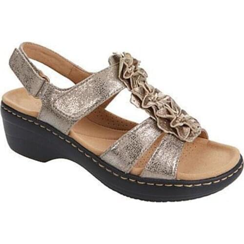 Womens Shoes Summer 2021 Plus Size Round Toe Flower Velcro Sandals Women Wedge Roman Sandals Women Leather Sandals8u76