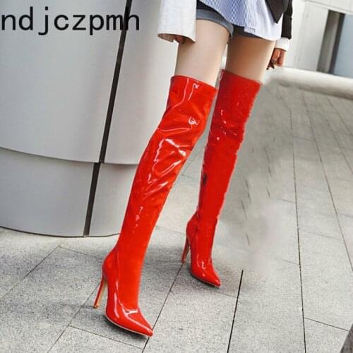 Womens Boots New Autumn And Winter fashion Sexy Pointed zipper Fine heel High heel Womens Over the knee boots plus size 32-48