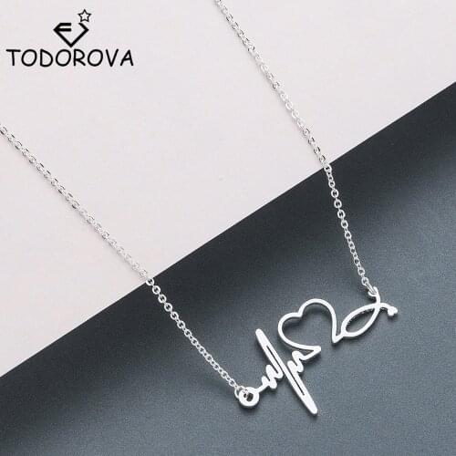 Todorova Love Heart Necklace Choker Stainless Steel Heartbeat Pendant Necklaces for Women Jewelry Accessories Collier Femme