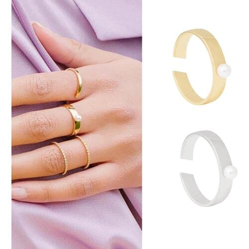 ELESHE Wholesale 925 Sterling Silver Open Ring with 18k Gold Plated Pearl Signet Ring for Women Trendy Delicate Fine Jewelry
