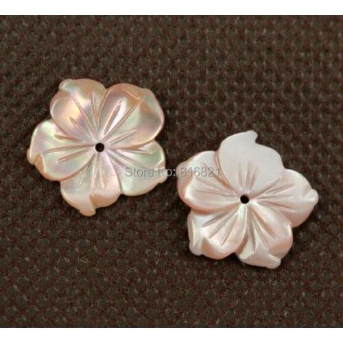 10 pieces/lot ) New 15mm Mother of Pearl Pink MOP Shell Beads Carved Flower Drilled Pendant focal Beads Charms