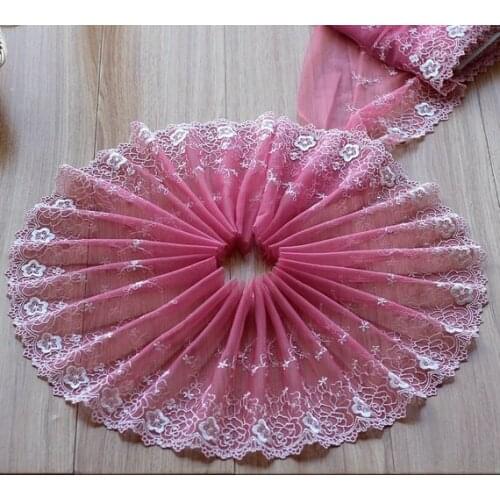 2 Yards Purple Pink Lace Trim Floral Embroidered Tulle Lace 7 Inches Wide