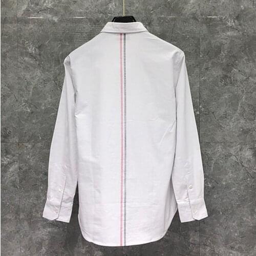 2021 Fashion Brand Shirts Men Long Sleeve Casual Shirt Turn Down Collar Oxford Back Stripes White Mens Clothing