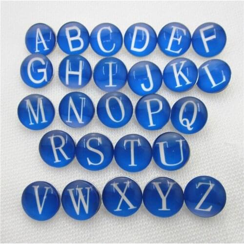 New Arrive 26pcs/lot Glass Alphabet A-Z Letters Snap Buttons Diy 18 mm Snap Jewelry Pendants Bracelet&Bangles Snap Charms