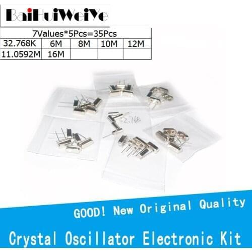 35Pcs HC-49S Crystal Oscillator Electronic Kit Ceramic Quartz Resonator HC49S DIP 7 kinds 32.768K 6M 8M 10M 12M 16M 11.0592 MHZ