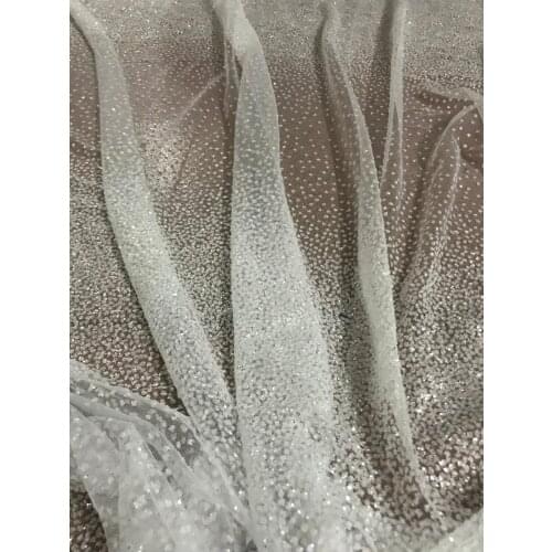 5yards mesh tulle hand print glitter lace fabric in white color J-11149 for wedding dress/evening dress/party
