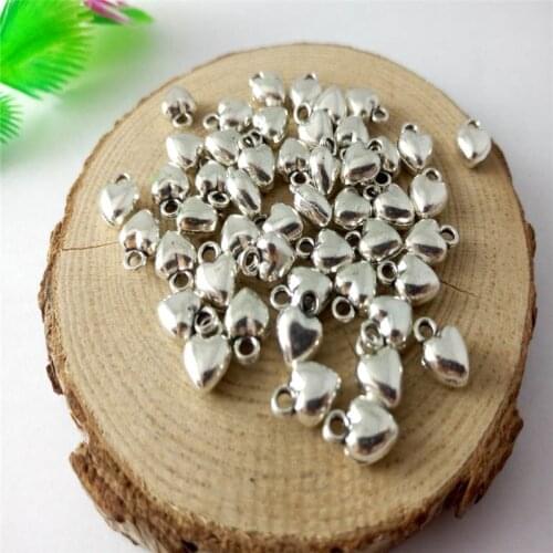 50pcs/lot Mixed Antique Silver Plated Love Heart Beads Metal Charms Women Handmade Floating Charm Pendant Jewelry Making 50057