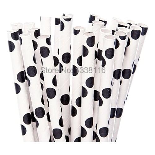Free Shipping 100pcs White With Black Polka Dot Paper Drinking Straws,Party Supplies Paper Drinking Straws Wholesale Online