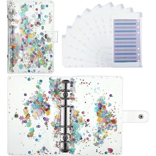 Shiny Sequins A6 PVC 6-Ring Binder Soft PVC Notebook Cover Refillable Loose Leaf Folder for Travel Office School