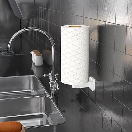 Self-adhesive Vertical Paper Towel Holder Wall-mounted Plastic Bathroom Roll Tissue Storage Rack