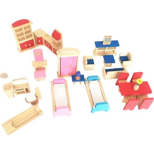 Kids Colorful Wood Dollhouse Furniture House Accs Pretend Play Kids Toy