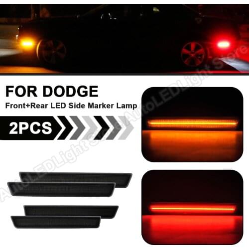 For Dodge Challenger 2015 2016 2017 2018 2019 2020 2021 Smoked lens Front+Rear Amber Red LED Side Marker Light Lamp 2 or 4Pcs