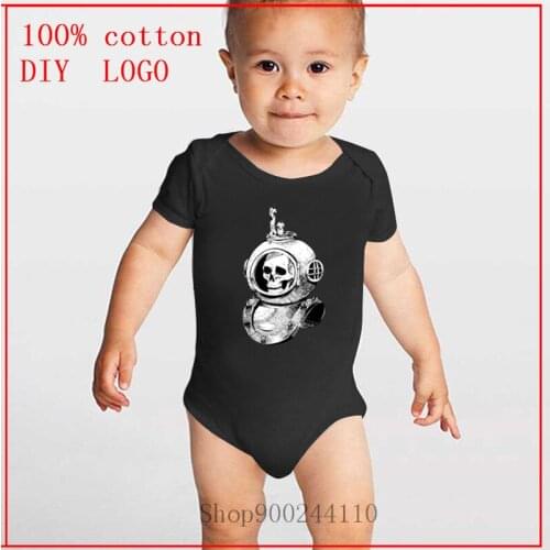 Deep Dive Skull Scuba Diver printing Bodysuit Baby Cotton Short Sleeve Baby Bodysuit Boys Girls Clothing Funny Clothes 0-24M