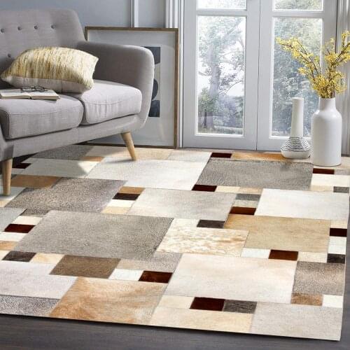 Customized Patchwork Cowhide Rug Mixed Grey and Beige Cow fur Skin Carpet