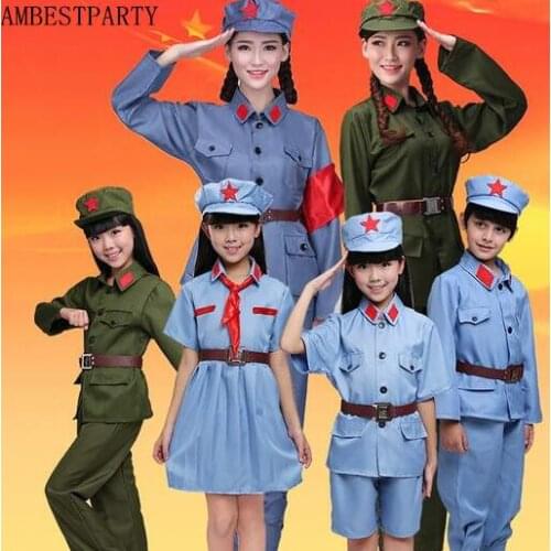 Chinese red army clothing Military uniform Red Army uniforms costumes concert performances Clothing Adult kids AMBESTPARTY
