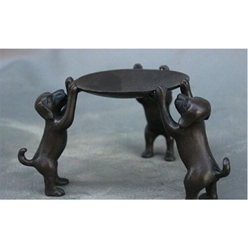 Chinese Pure Bronze Zodiac Rabbit Candlestick Candle Holders Art Statue