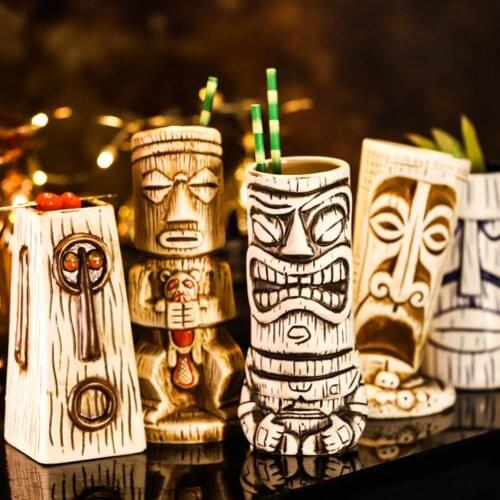 Creative Hawaiian Tiki Mug Ceramic Art Crafts Porcelain Beer Wine Cup Cocktail Coffee Mug Milk Tea Cups Drinkware Bar Tool Gift
