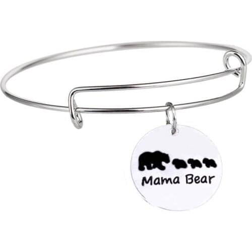 12PC Mama Bear 3 Babies Round Pendant Bangles Adjustable Bracelets Family Women Mom Mommy Mothers Day Christmas Gifts Wristband
