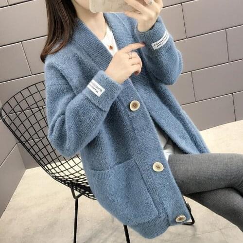 Imitation Mink Velvet Jacket Women Spring Autumn Sweater Loose Plus Size Knitted Cardigan Coat Female Windbreaker Outwear