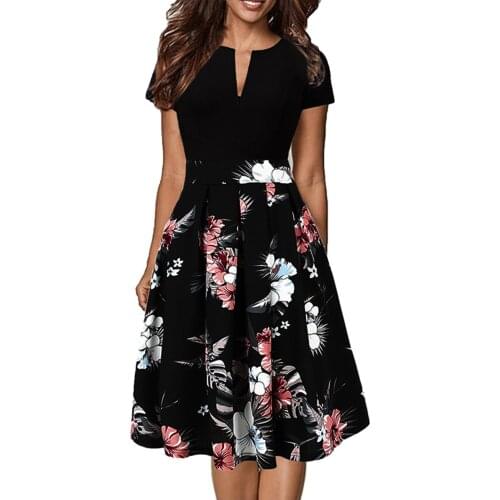Summer Vintage Dresses For Womens Short Sleeve Elegant A-line Party Wedding Guest Cocktail Swing Dress Vestidos De Mujer