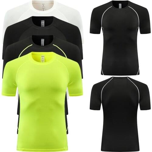 Summer Mens Quick Dry Compression Shirt Fitness Short Sleeve Running Gym Clothing Football Sport Tight T Shirt Training Men
