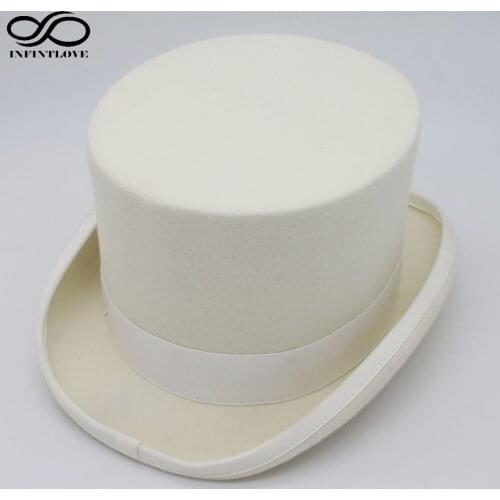 LUCKYLIANJI 13.5cm 4 Sizes White Steampunk Victorian Formal Top Wool Felt Vintage Magician Fedoras Lincoln President Bowler Hat