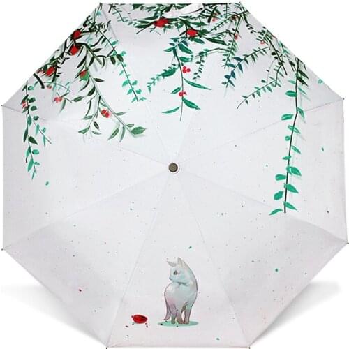 Fashion Art Illustration Cartoon Cats Umbrellas Rain Sun Umbrella 3 Folding Thickening 8 Rib Creative Sunshade Women Umbrellas