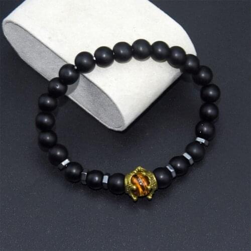 Fashion Men Crown Charm Natural Stone Beaded Bracelet Bangle Party Jewelry Gift