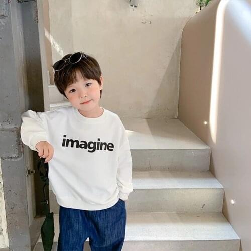 2021 Fall Boys Fashion Print Long Sleeve Pure Cotton Sweater Simple Letter 4-Color All-match Top