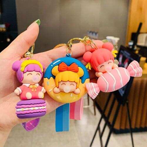 Cartoon Dessert Bubble Girl Key Chains Cute Creative Women Girl Friends Car Bag ins Pendant Key Ring Jewelry Gifts