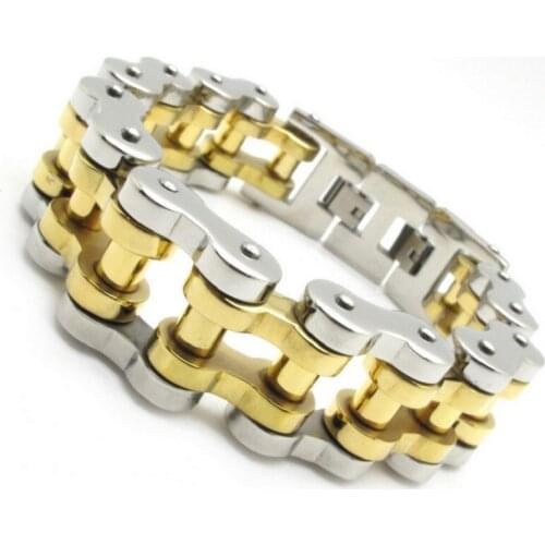 14.5mm Mens Silver color Gold color Motorbiker Chain Bracelet Bangle Stainless Steel Jewelry