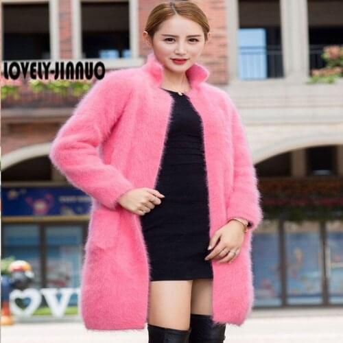 Genuine mink cashmere sweater women thick cardigan knitted jacket fashion winter long fur coat free shipping JN322
