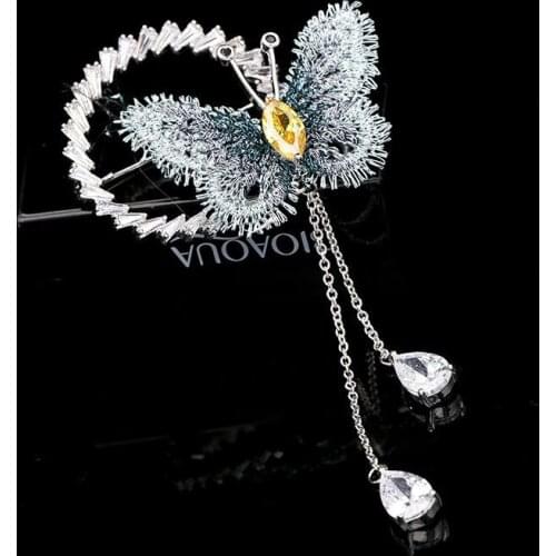 SWOUR New Elegant Handcraft Embroidery Clothing Accessories Cubic Zirconia Crystal Butterfly Suit Apparel Brooch Pins Women S778