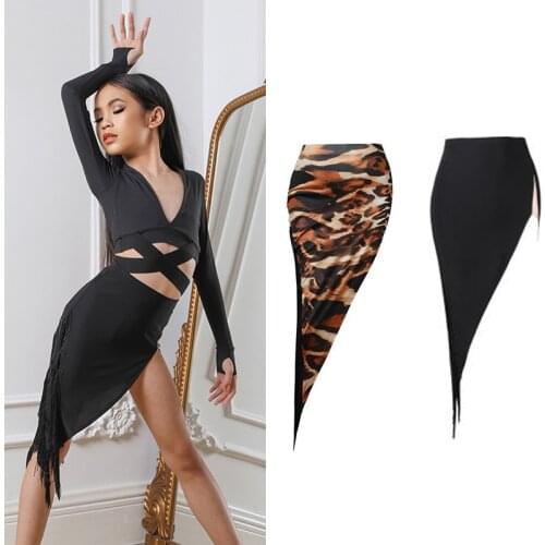 New Girls Latin Dance Skirts Irregular Slit Skirts Practice Clothes Children Latin Competition Dress Performance Wear DQS5778