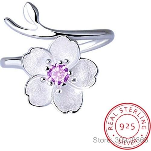 New Arrivals 925 Sterling Silver Cherry Blossoms Flower Rings for Women Adjustable Size Ring Fashion sterling-silver-jewelry