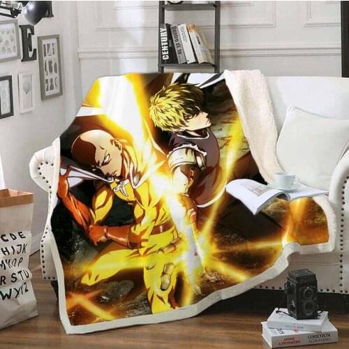 ONE PUNCH MAN Funny Character Blanket 3D Print Sherpa Blanket on Bed Home Textiles Dreamlike Style 05
