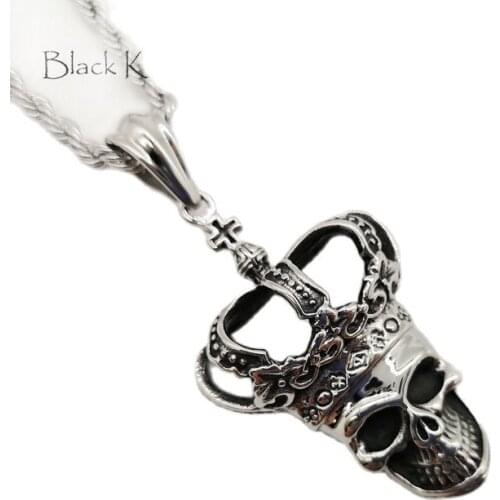 Black Knight Crown skull pendant necklace mens vintage silver color stainless steel rock crown skull necklace hip hop BLKN0722