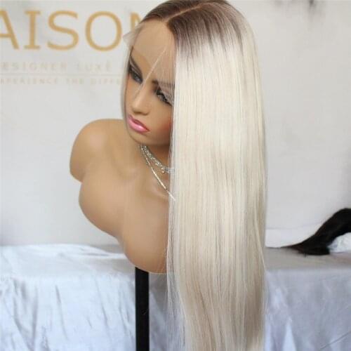 Ombre Blonde Lace Wigs Straight Synthetic Wigs for Women 22Inch T Part Wigs Pre Plucked Heat Resistant Fiber Daily Wigs