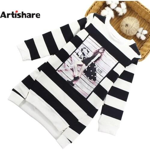Dress Girl Striped Dress For Girl Cartoon Pattern Party Dress Child Spring Autumn Costume For Girls