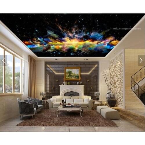 Custom ceiling wallpaper, colorful sky universe murals for living room bedroom TV ceiling wall, decorative wallpaper