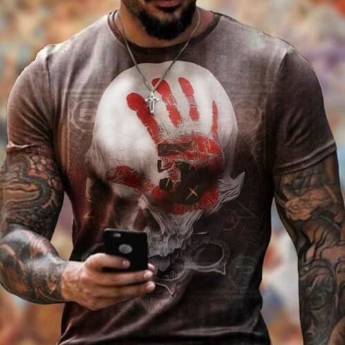 Muscle Skull Logo Printed Casual Top, Mens Short-sleeved T-shirt, Printed by Bobber Motor Motorrad, Street Fashion, Large Size