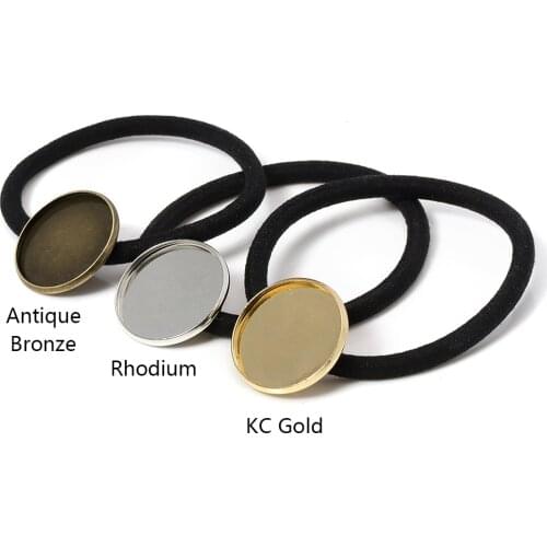 10pcs Hair Band 20mm 25mm Cabochon Base Setting Holder with Elastic Band Rope Hairpin Accessories for Jewelry Making DIY