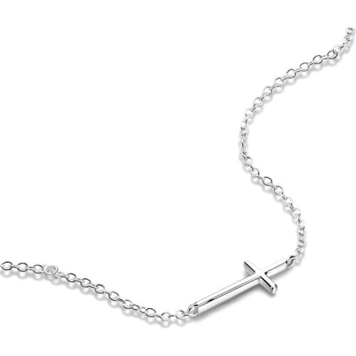 Christmas gift 100% 925 sterling silver Plain cross pendant necklace Lady Fashion simple chain Womens jewelry can lettering